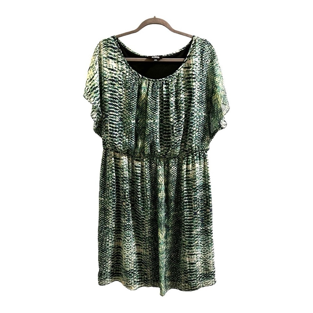 AGB dress Woman snake print sheer lined midi dress sheer sleeve elastic waist 14